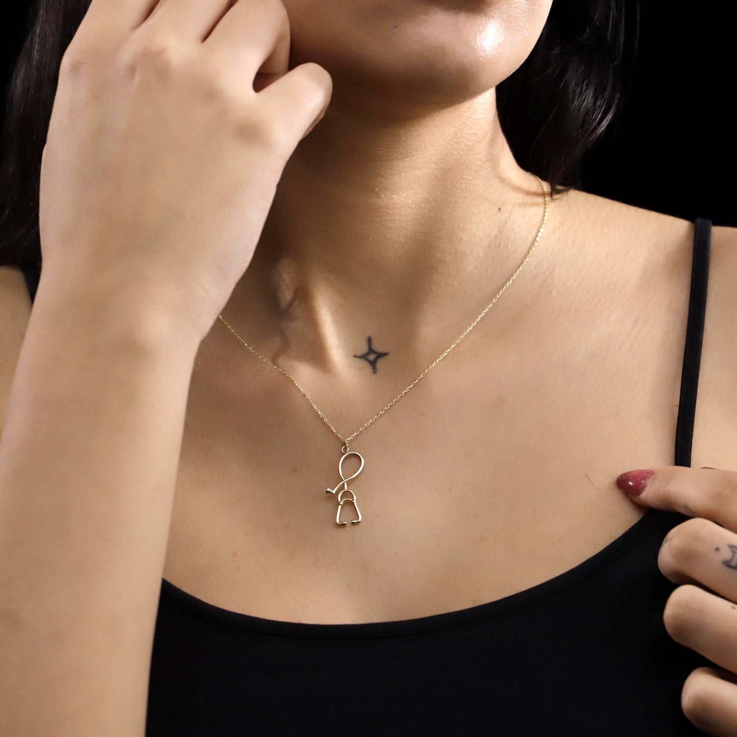 Minimalist Gold Stethoscope Necklace, Sterling Silver Medical Pendant, Doctor Nurse Gift