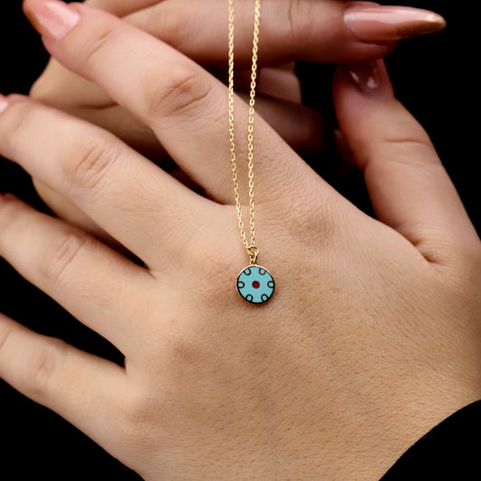 Gold Filled Turquoise Enamel Evil Eye Necklace, Minimalist Lucky Pendant Gift for Her