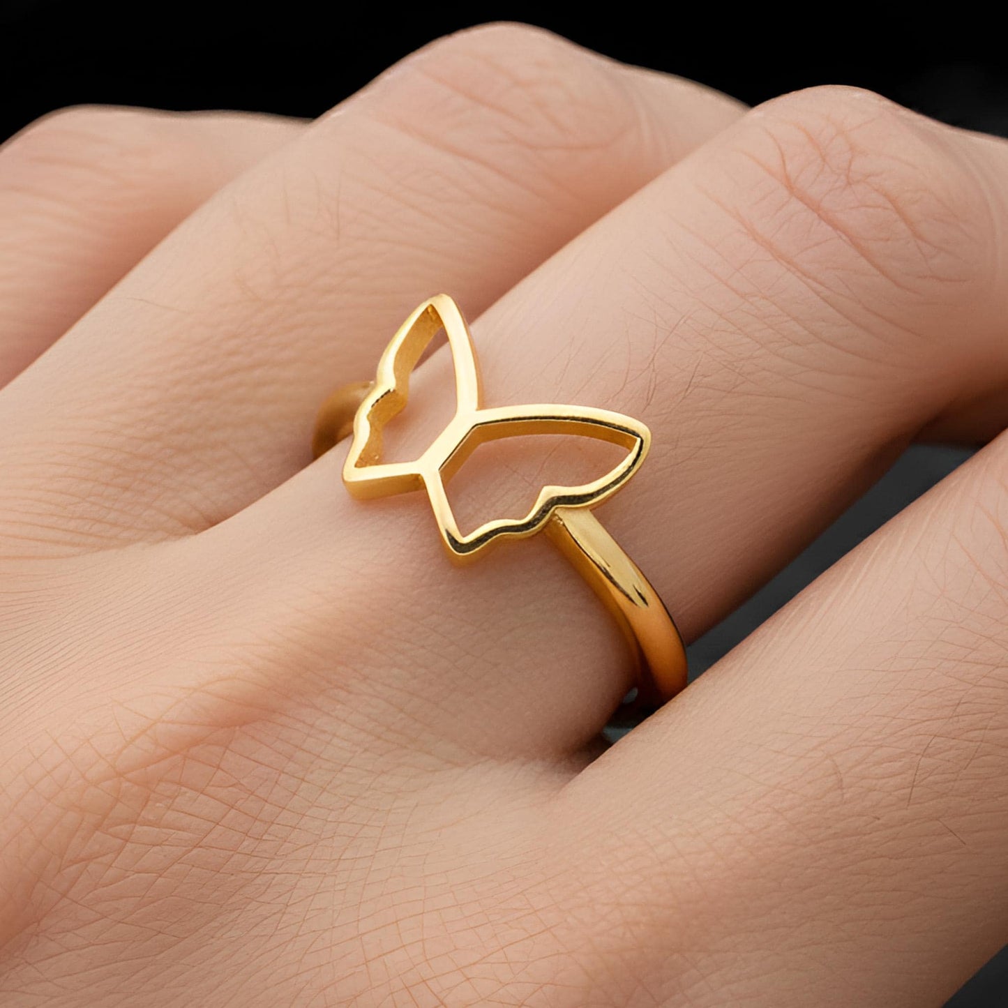 Gold Butterfly Ring, Sterling Silver, Minimalist Nature Jewelry, Transformation Symbol