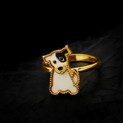 Enamel Dog Ring, 925 Sterling Silver, Gold Toned, Black White Dog Jewelry