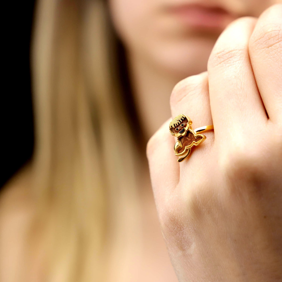 Enamel Dog Ring, 925 Sterling Silver, Gold Plated, CZ Stone Details