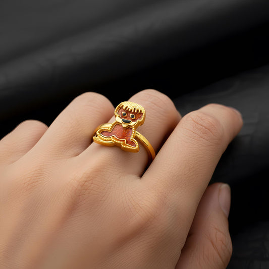 Enamel Dog Ring, 925 Sterling Silver, Gold Plated, CZ Stone Details