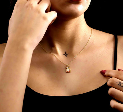 Gold Enamel Teddy Bear Pendant Necklace, Minimalist Jewelry, Gold Plated Silver