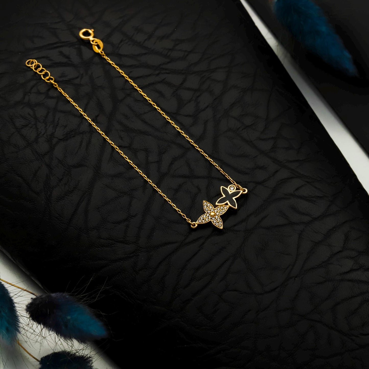 Dainty Butterfly Ribbon Bracelet, 925 Sterling Silver 14K Gold Gift