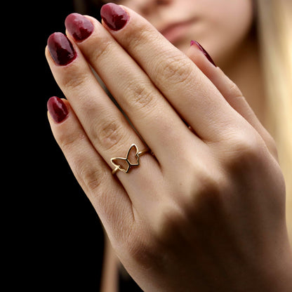 Gold Butterfly Ring, Sterling Silver, Minimalist Nature Jewelry, Transformation Symbol