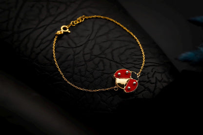 Red Enamel Ladybug Bracelet, 925 Sterling Silver, Gold Filled, Lucky Charm Jewelry