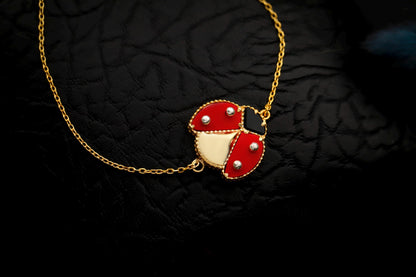 Red Enamel Ladybug Bracelet, 925 Sterling Silver, Gold Filled, Lucky Charm Jewelry