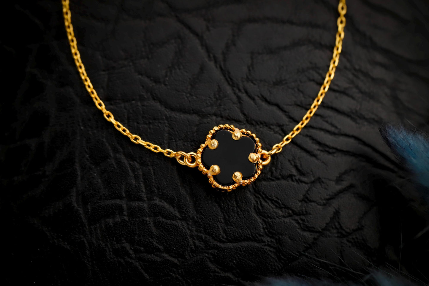 Black Enamel Clover Bracelet, 925 Sterling Silver, Gold Filled, Minimalist Lucky Charm