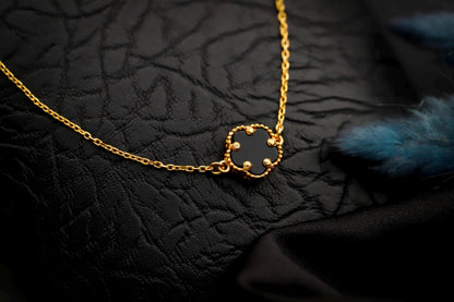 Black Enamel Clover Bracelet, 925 Sterling Silver, Gold Filled, Minimalist Lucky Charm