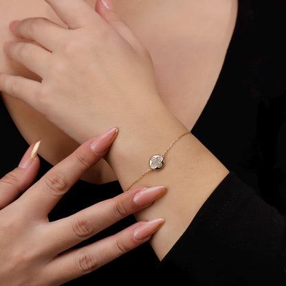 Gold Clover Bracelet, Pave Cz Stones, Sterling Silver Dainty Jewelry