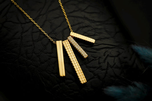 Sterling Silver Bar Necklace with CZ Diamonds, Modern Geometric Jewelry
