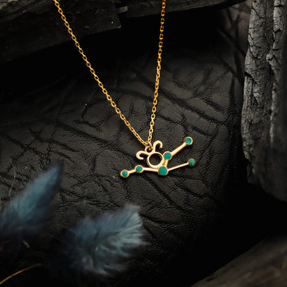 Enamel Gold Zodiac Constellation Necklace, Sterling Silver Horoscope Pendant, Astrology Jewelry