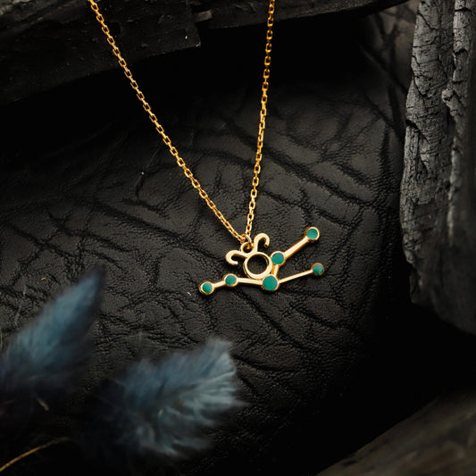 Enamel Gold Zodiac Constellation Necklace, Sterling Silver Horoscope Pendant, Astrology Jewelry