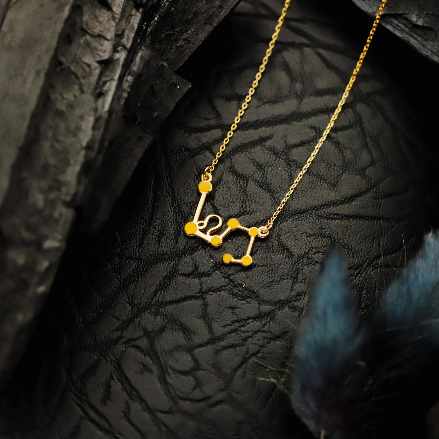 Enamel Gold Zodiac Constellation Necklace, Sterling Silver Horoscope Pendant, Astrology Jewelry