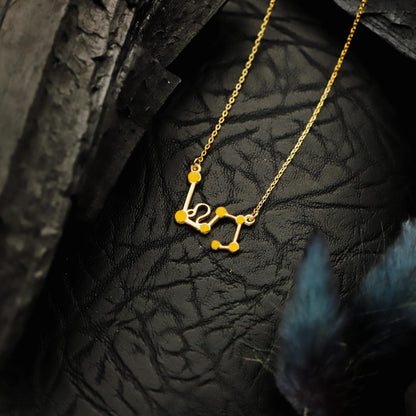 Enamel Gold Zodiac Constellation Necklace, Sterling Silver Horoscope Pendant, Astrology Jewelry