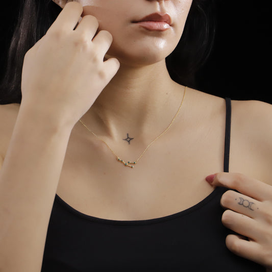 Enamel Gold Zodiac Constellation Necklace, 925 Sterling Silver Astrology Jewelry