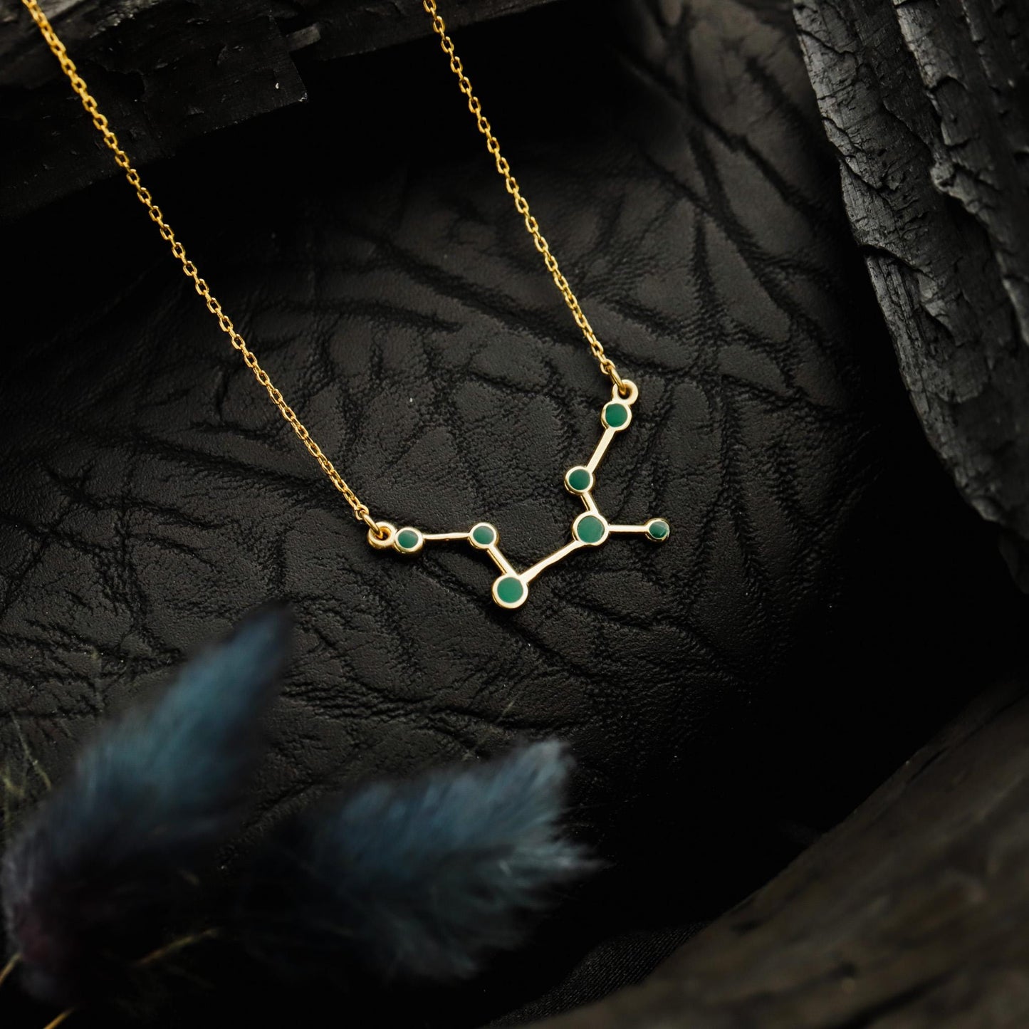Enamel Gold Zodiac Constellation Necklace, 925 Sterling Silver Astrology Jewelry
