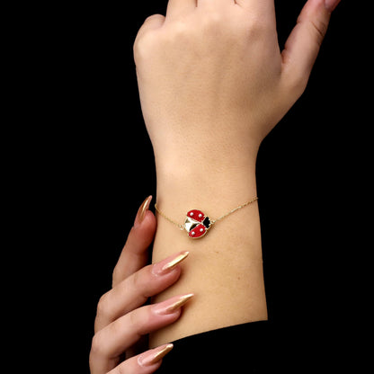 Red Enamel Ladybug Bracelet, 925 Sterling Silver, Gold Filled, Lucky Charm Jewelry