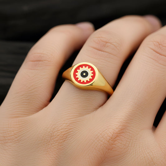 Red Enamel Evil Eye Ring, 925 Sterling Silver, Protective Talisman Accessory