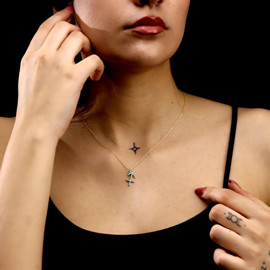 Enamel Gold Zodiac Symbol Necklace, Sterling Silver, Minimalist Horoscope Pendant, Astrology Jewelry