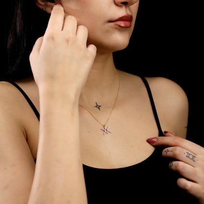 Enamel Gold Zodiac Symbol Necklace, Sterling Silver, Minimalist Horoscope Pendant, Astrology Jewelry