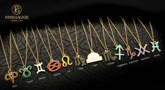 Enamel Gold Zodiac Symbol Necklace, Sterling Silver, Minimalist Horoscope Pendant, Astrology Jewelry