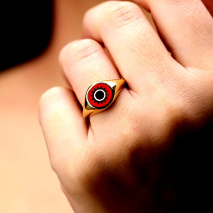 Red Enamel Evil Eye Ring, 925 Sterling Silver, Protective Talisman Accessory