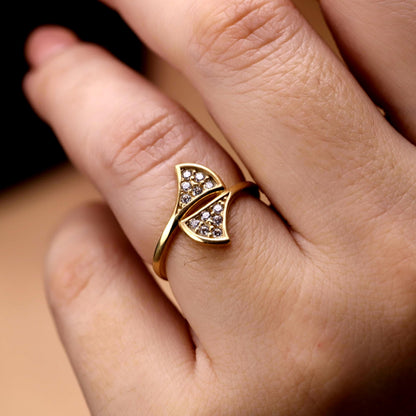 Gold Fan Ring, Sterling Silver, Pave CZ Stones, Elegant Statement Jewelry