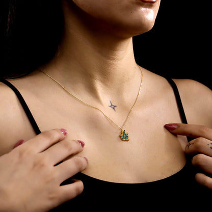 Embroidered Gold Enamel Frog Necklace, 925 Sterling Silver, Minimalist Animal Charm