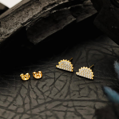 Sparkling Hedgehog Stud Earrings, 925 Sterling Silver, Gold Finish Animal Jewelry