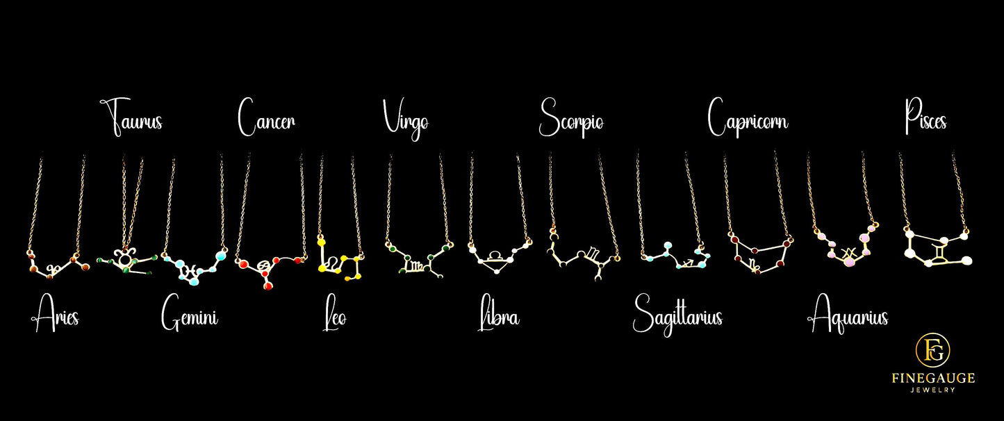 Enamel Gold Zodiac Constellation Necklace, Sterling Silver Horoscope Pendant, Astrology Jewelry