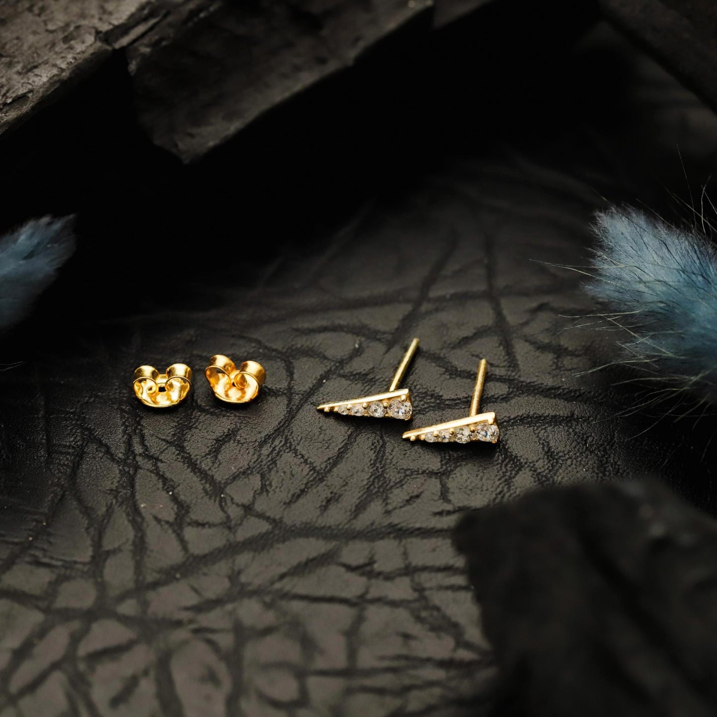 Gold Cz Pyramid Stud Earring, 925 Sterling Silver, Micro Pave Geometric Minimalist Jewelry
