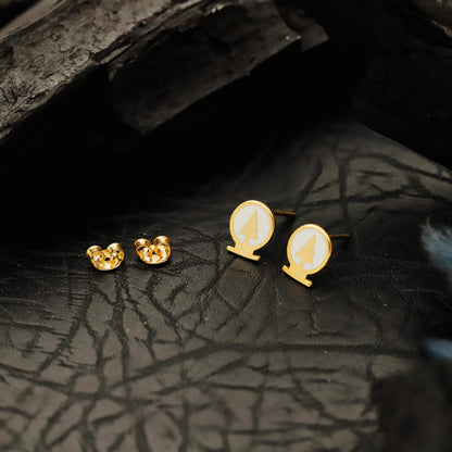 Enamel Snow Globe Pine Tree Stud Earrings, 925 Sterling Silver, Minimalist Winter Jewelry