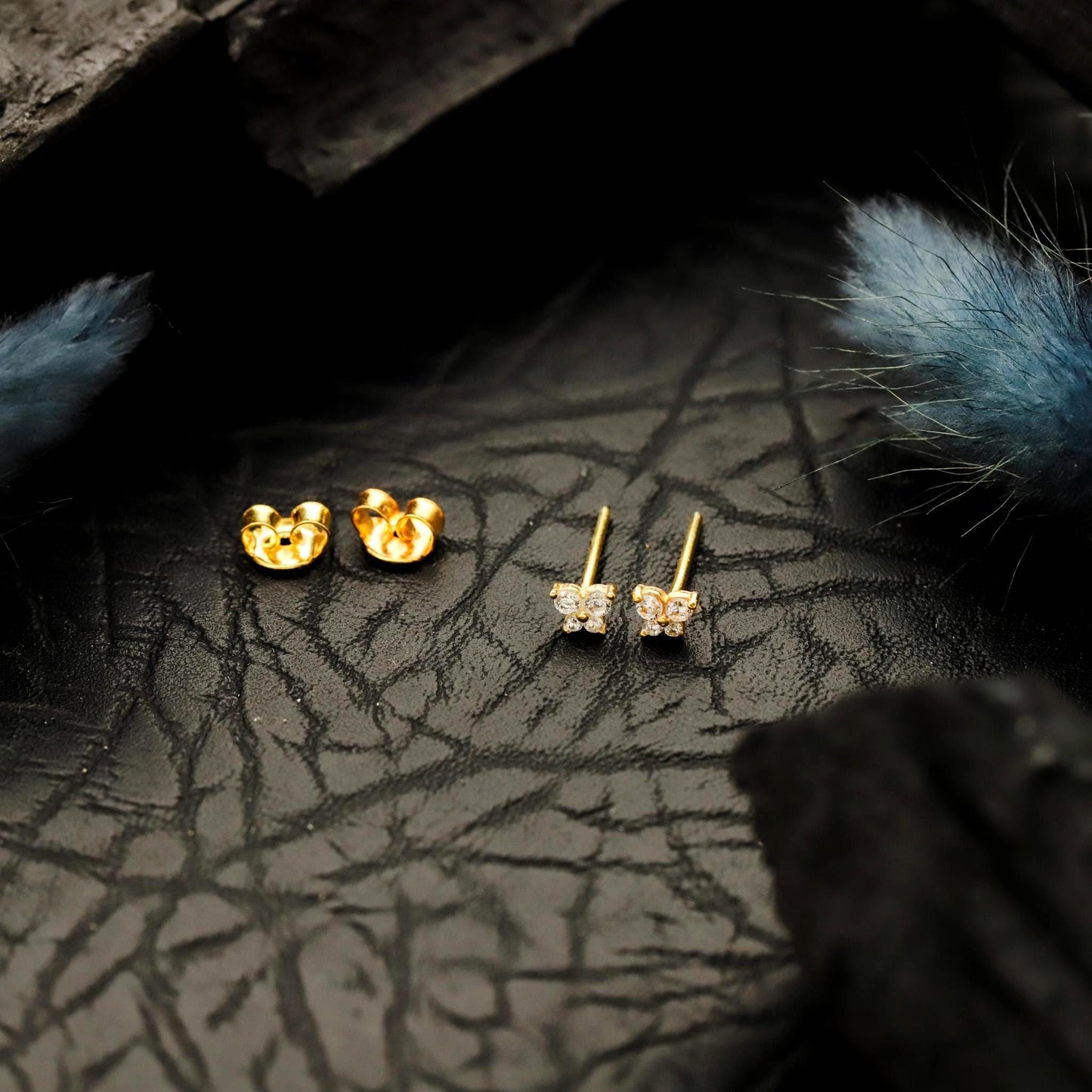 Golden Butterfly Stud Earrings, Pave CZ, 925 Sterling Silver, Minimalist Dainty Jewelry