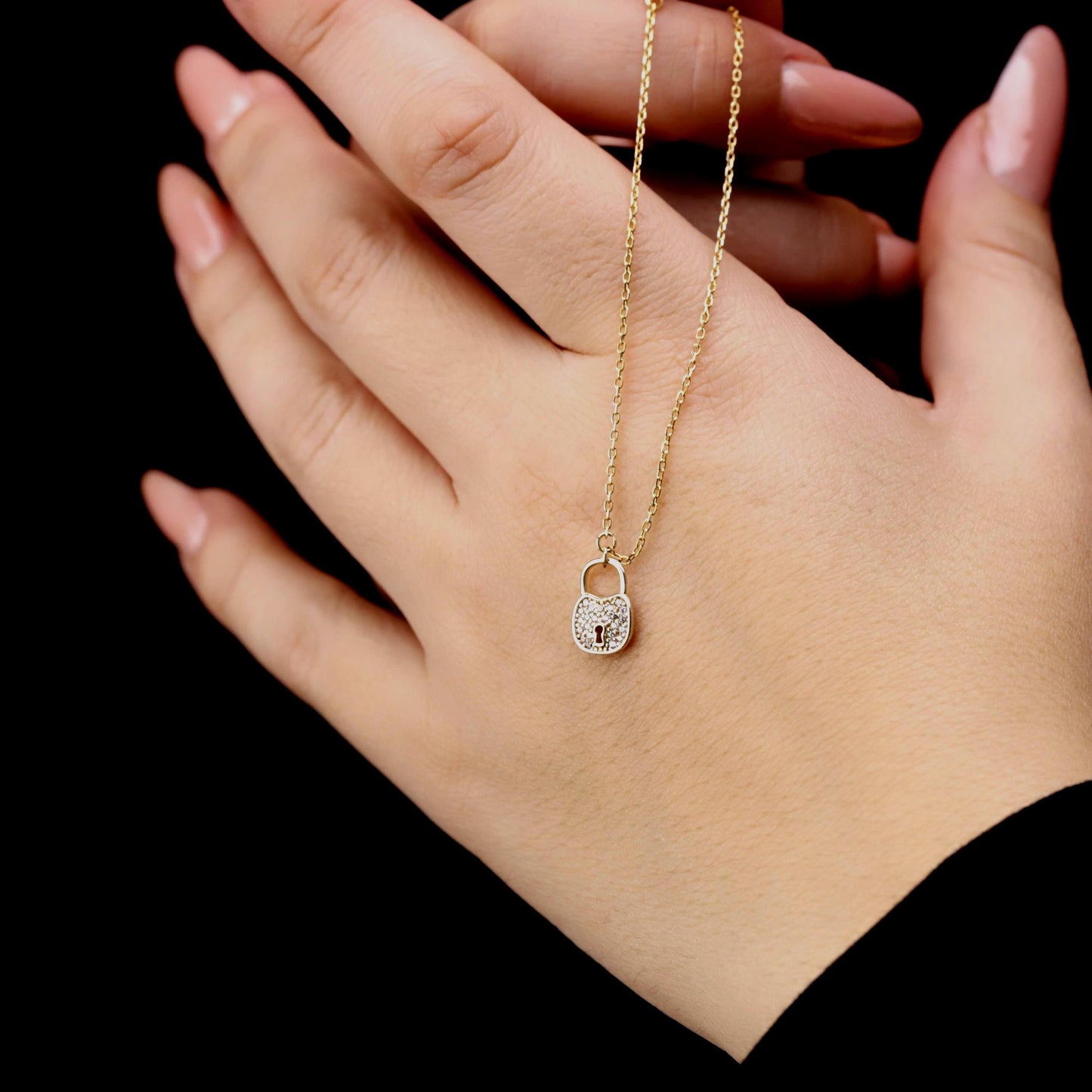 Gold Padlock Anklet, Sterling Silver, Cubic Zirconia Charm, Minimalist Everyday Jewelry