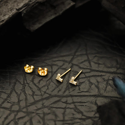 Gold V-Shape Triangle Stud Earrings, Micro Pave Sterling Silver Geometric Earring