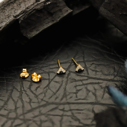 Gold V-Shape Triangle Stud Earrings, Micro Pave Sterling Silver Geometric Earring