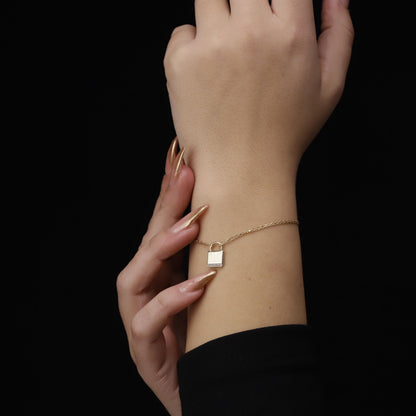 Gold Padlock Bracelet, CZ Pave Lock, Sterling Silver