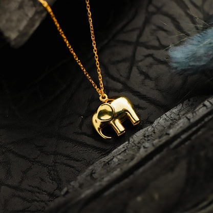 Gold Elephant Pendant Necklace, Sterling Silver, Minimalist Charm, Prosperity Jewelry