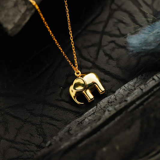 Gold Elephant Pendant Necklace, Sterling Silver, Minimalist Charm, Prosperity Jewelry