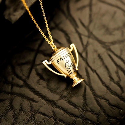 Gold Enamel Champion Cup Necklace, Sterling Silver, Father Child Illustration