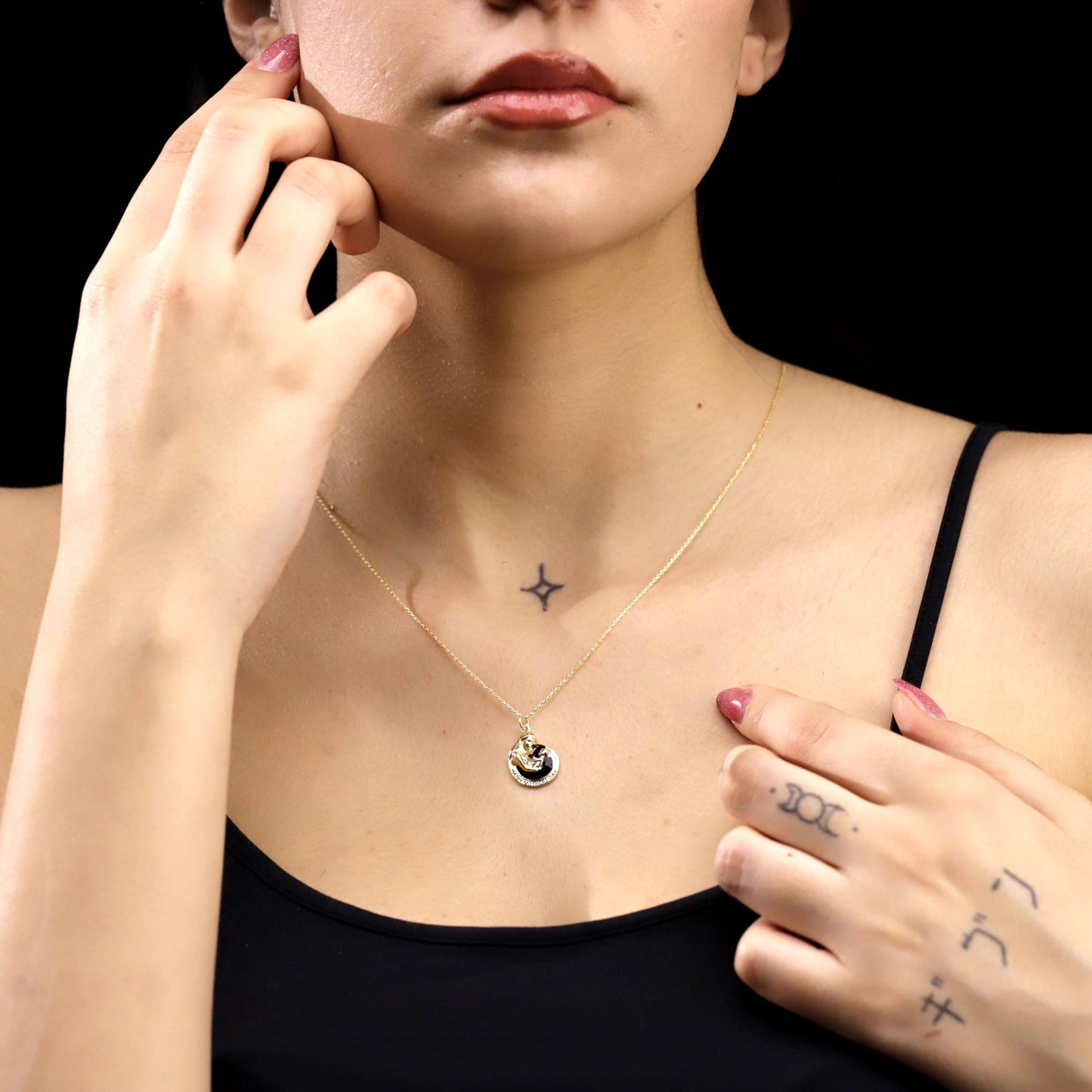 Gold Enamel Mom Baby Necklace, Sterling Silver, Mother's Day Pendant, Anniversary Gift