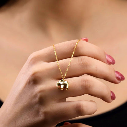 Gold Elephant Pendant Necklace, Sterling Silver, Minimalist Charm, Prosperity Jewelry