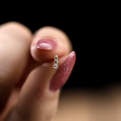 Gold Bar Stud Earrings, Sterling Silver Micro Pave CZ Diamond Minimalist Stick Earring