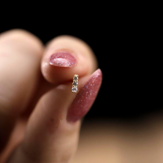 Gold Bar Stud Earrings, Sterling Silver Micro Pave CZ Diamond Minimalist Stick Earring