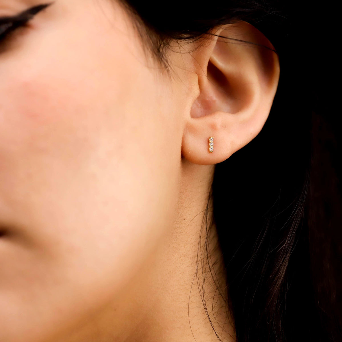 Gold Bar Stud Earrings, Sterling Silver Micro Pave CZ Diamond Minimalist Stick Earring