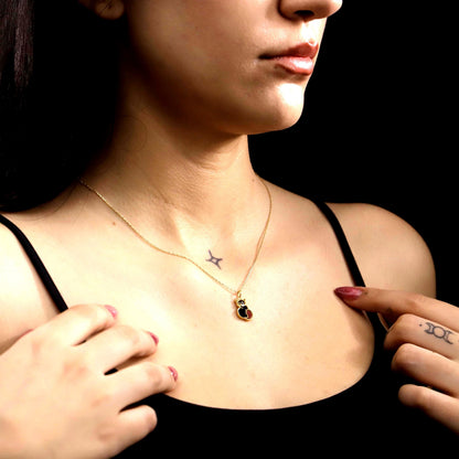 Gold Engraved Black Cat Enamel Pendant, Sterling Silver, Minimalist Animal Charm
