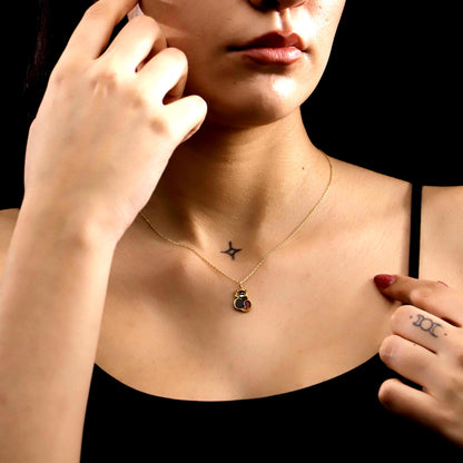Gold Engraved Black Cat Enamel Pendant, Sterling Silver, Minimalist Animal Charm