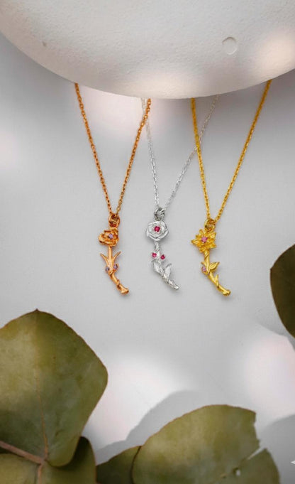 Birth Flower Necklace: Sterling Silver Dangle Pendant