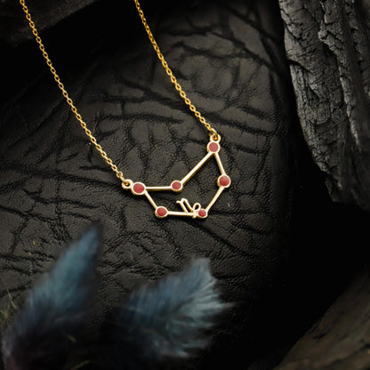 Enamel Gold Zodiac Constellation Necklace, Sterling Silver Horoscope Pendant, Astrology Jewelry